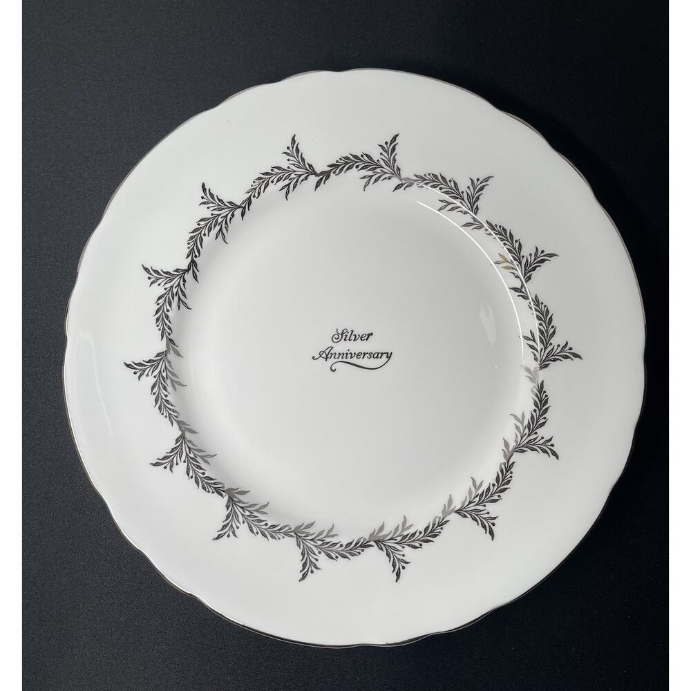 MCM 1960s Royal Tuscan Made in England Fine Bone China Silver Anniversary Plate